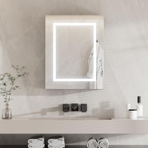 Black Medicine Cabinet with Led Lights,Lighted Medicine Cabinet with Mirror,Mirror Cabinet with 3 Storage Shelf Wall Mounted, Medicine Cabinet with Defogger,24x30Inch - size: 24x30-Black
