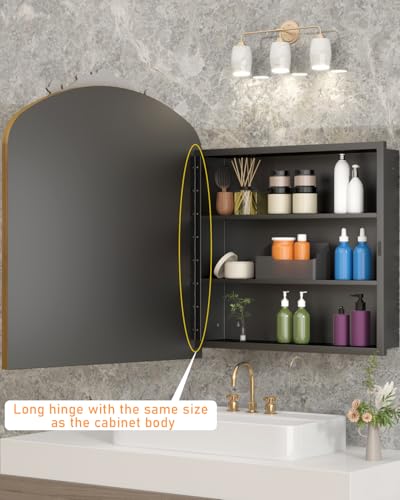 24x30 Inch Bathroom Medicine Cabinet Surface Mounted, Medicine Cabinet with Arched Mirror, Hand-Painted Bronze Aluminum Frame, Baroque Flower Decor, Black Metal Cabinet, 2 Stable & Removable Shelves - size: Frame:24"x30" (Surface Mount Only)