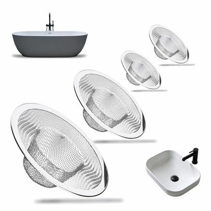 Heavy Duty Stainless Steel Sink Strainer Set, 4 Pack, for Kitchen, Bathroom, and Bathtub Drains, 3 Sizes