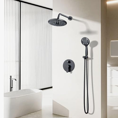 EMBATHER 10'' Shower System with Handheld & Trim Kit, Matte Black | 2-IN-1 Shower Faucet Set, 3-Mode Shower Head, 8-Setting Handheld Spray, Pressure-balanced Valve & Trim Kit - color: Matte Black, size: 10 Inch