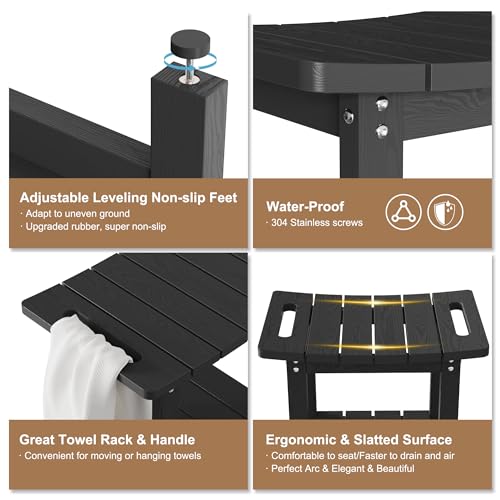 HIPS Shower Benches for Inside Shower, Shower Stool with Space-Efficient Storage Shelf, Waterproof Shower Chair Seat for Spa Bathroom(Black) - color: Black