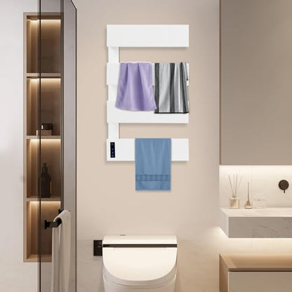 Electric Towel Warmer, Electric Towel Warmer Heater - Wall Mounted 4-Tier Heated Towel Rack with LED Screen, Bath Towel Dryer for Bathroom, 17.72 x 29.53 Inch (White) - color: White