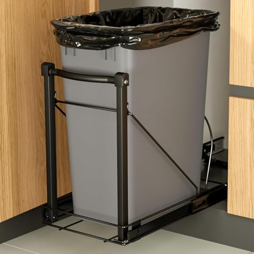 Pull Out Trash Can with Soft-Close for Kitchen Cabinets, Under Sink Drawer | Adjustable for 7-13 Gal can, Black Thick Handle & Frame, Up to 125 lbs Capacity, Fits 13"W x 18"D cabinets, Can Not Included