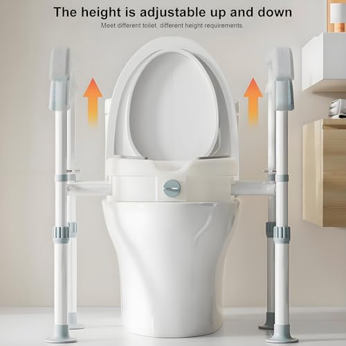 Raised Toilet Seat with Handles,Toilet Seat Riser for Seniors with Adjustable Padded Arm Handicap Elevated Toilet Safety Seat for Standard or Elongated Commode for Elderly Pregnant White