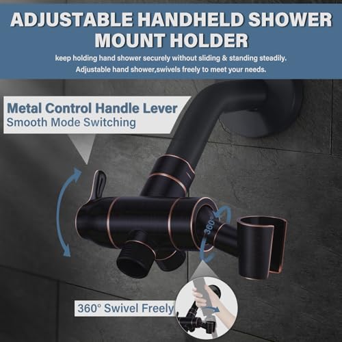 Shower Arm Diverter with Handshower Mount, G1/2 Brass 3 Way Diverter Valve Bathroom Universal Shower System Replacement for Handheld Shower and Fixed Shower Head, Oil Rubbed Bronze - color: Oil Rubbed Bronze