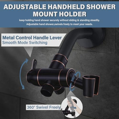 Shower Arm Diverter with Handshower Mount, G1/2 Brass 3 Way Diverter Valve Bathroom Universal Shower System Replacement for Handheld Shower and Fixed Shower Head, Oil Rubbed Bronze - color: Oil Rubbed Bronze
