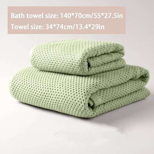 100% Cotton Waffle Weave Bath Towels Sets Soft Quick Dry Lightweight 1 Towel 1 Bath Towel Set,Green,140 * 70cm - color: Green