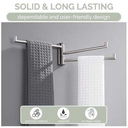 Angle Simple Swivel Hand Towel Holder 3 Bars, Brushed Nickel, 9.84" | SUS304 Stainless Steel Bathroom Kitchen Towel Rack Hanger, Fold Flat to the Wall, Screws Mount - color: Brushed Nickel