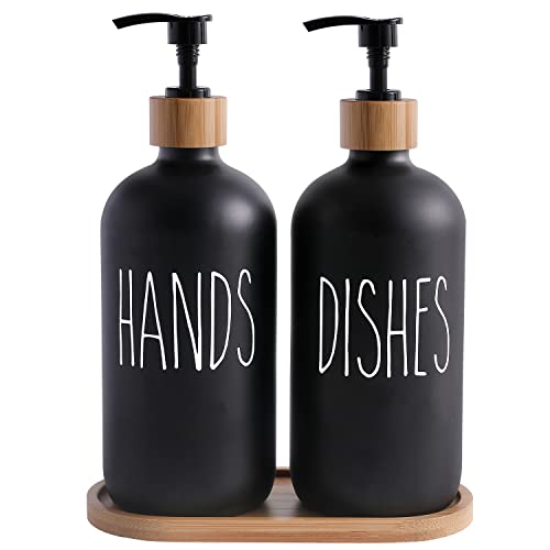 MOMEEMO Black Soap Dispenser Set, Contains Hand and Dish Soap Dispenser, Suitable for Kitchen Decor. (Black) | Contains Hand and Dish Soap Dispenser, Suitable for Kitchen Decor - color: Hd Black & Tray