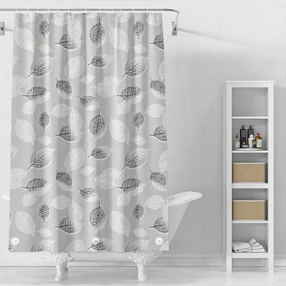 TIKABC Shower Curtain Liner, 4G PEVA Shower Liner, Plastic Waterproof Shower Curtains, with Grommet Holes and 3 Magnetic Weights(Black White Leaves) - color: Black White Leaves