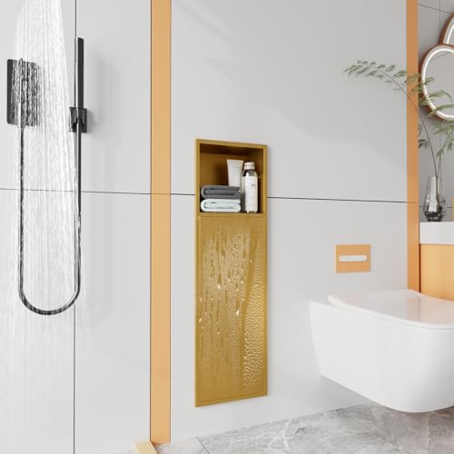 Recessed Toilet Paper Holder, in Wall 25" X 7" Toilet Paper Holder Storage, 304 Stainless Steel Tissue Roll Dispenser, Niche Shelf for Bathroom Space Saving Design, Gold