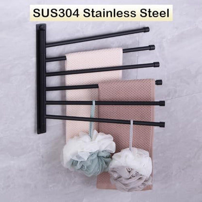 Swivel Hand Towel Bar Bathroom Swing Hanger Towel Rack Holder Matte Black Finish, Wall Mounted, 6-Arm - color: Black
