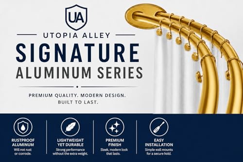 Utopia Alley Signature Aluminum Series Double Curved Shower Curtain Rod, Adjustable 45-72 Inch, Rustproof Aluminum, Dual Rod Design, Separates Curtain & Liner, Adds 8 Inches More Space, Bright Gold - color: Bright Gold