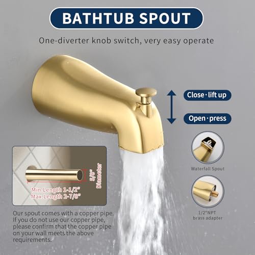 2 Handle Shower Faucet Set with Tub Spout Bathtub Shower Faucet Combo Set Shower System Complete Tub and Shower Trim Kit Brushed Gold Wall Mounted Shower Fixtures - color: Brushed Gold