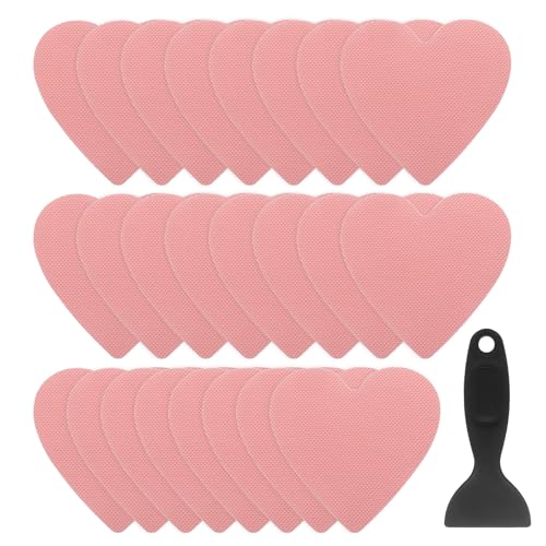HARFINGTON 24pcs Non Slip Bathtub Stickers Bath Shower Floor 4" Anti-Slip Adhesive Sticker Tape Heart Style Decals with Scraper for Bathroom Kitchen Bathtub Treads Stairs, Pink - color: Pink