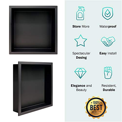 Shower Niche Stainless Steel In-wall Model 12" X 12" Recessed Shelf Ready For Tile - Color Mate Black - Modern and Elegant Design - Easy to Install - Lightweight - Leak Proof Product - color: Black
