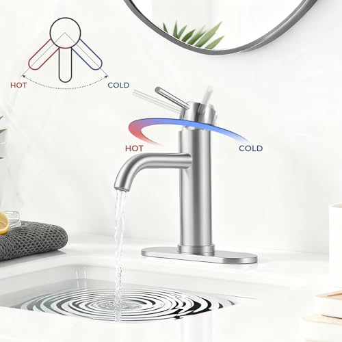 Bathroom Sink 1 Hole Single Handle Lever Faucets Stainless Steel | Pop Up Drain,Deck Plate,Flexible Hoses,1 or 3 Hole,Modern,for Vanity RV Bath Basin Wash Room Restroom Home,Brushed Nickel - color: Brushed Nickel