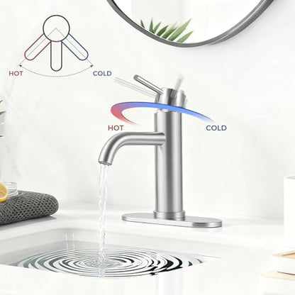 Bathroom Sink 1 Hole Single Handle Lever Faucets Stainless Steel | Pop Up Drain,Deck Plate,Flexible Hoses,1 or 3 Hole,Modern,for Vanity RV Bath Basin Wash Room Restroom Home,Brushed Nickel - color: Brushed Nickel