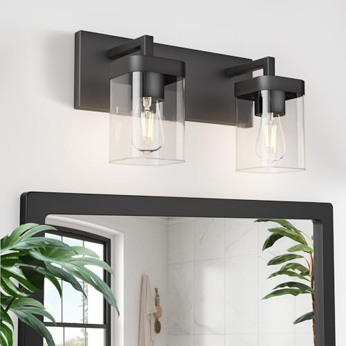 Bathroom Vanity Light, Square Design 2 Lights Morden Bathroom Lighting Fixtures Over Mirror, Black Light Fixtures for Living Room/Bedroom - color: Black, size: 2 Light