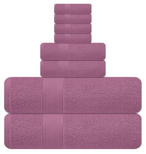 8-Piece Zero Twist Cotton Bath Towel Set – 100% Cotton Luxury Towels – Ultra Soft, Fluffy & Absorbent – Quick Dry, Durable & Fade Resistant – Spa Quality Bath, Hand & Washcloth Set (Wishful Mauve) - color: Wishful Mauve