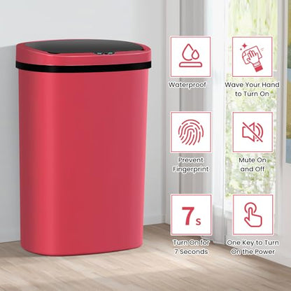 13 Gallon Trash Can | 50L Sensor Automatic Kitchen Trash Can with Lid | Touchless Garbage Bin Odor-Control for Kitchen, Office, Bedroom, Living Room (1 Pack, Red) - color: Red