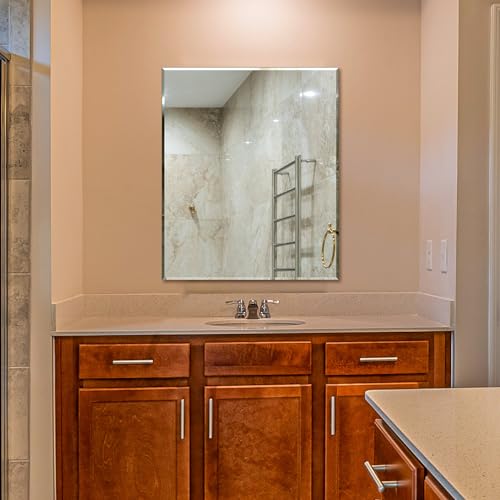 Frameless Bathroom Mirror for Wall, Rectangle Beveled Edge Mirror for Over Sink, Tempered Glass, Shatterproof, Hangs Horizontally or Vertically for Living Room, Entryway, Restroom, 36" x 30" - size: 36"L x 30"W