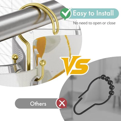 Bathway Gold Shower Curtain Hooks Ring, 12 Pcs Double Sided Shower Hooks, Rust Proof Metal Shower Hooks for Bathroom, Anti-Drop Shower Rings for Shower Curtain & Liners - color: Gold, style: Double-layer Shower Hooks