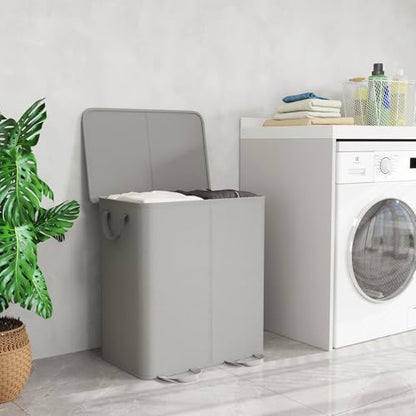 Lifewit Double Laundry Hamper with Lid and Removable Laundry Bags, Large Collapsible 2 Dividers Dirty Clothes Basket with Handles for Bedroom Laundry Room Closet Bathroom College, 155L Silver Gray - color: Silver Gray, size: 155L