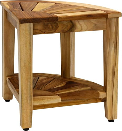 AquaTeak Kai Clear-Shield Corner 15.5" Teak Shower Bench | Durable, Water-Resistant Teak, Shower Chair & Shaving Foot Rest, Indoor/Outdoor Use - size: Clear Shield, style: Corner Stool With Shelf