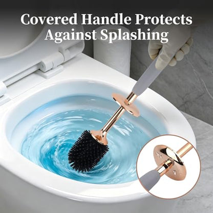 Toilet Brush and Holder Set, Toilet Bowl Brush with Long Handle, High-End Modern Silicone Toilet Brush Set, Non-Scratch Hygienic(Matte Grey + Silver, A),Father's Day - color: Matte Grey + Silver