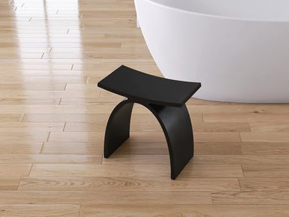 Black Shower Stool, Solid Surface Modern Bath Bench Inside/Outdoor | 16.5“ Heavy Duty Stone Resin, Waterproof, 400lb Capacity, Fancy Bathroom Seat for Inside Showers, Outdoor Use - color: Black Arched