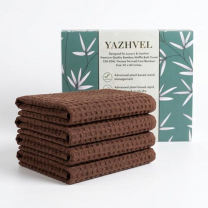 Bamboo Viscose Waffle Bath Towels - Pack of 4 - Brown - 250 GSM – 100% Viscose Derived from Bamboo - Quick-Dry Waffle Weave - Spa & Gym Ready - Oeko-TEX Certified – Absorbent - Breathable - color: Brown