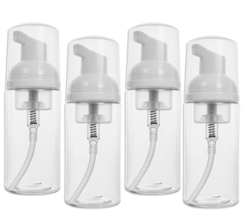 2oz Travel-Sized Foaming Pump Bottles, 4PCS Empty Foam Pump Bottle, Refillable Travel Size Mousse Bottle, Hand Soap Shampoo Lash Shampoo Foaming Soap Dispenser, BPA Free(Clear) - color: A-clear
