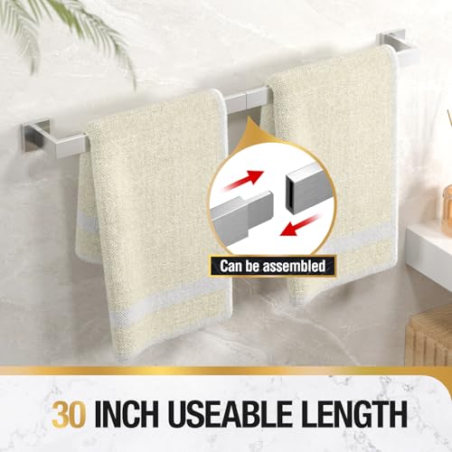 HITSLAM Bath Towel Bar, 30 Inch Towel Rack for Bathroom Wall Mounted, 2-Section Easy Assembly Design, SUS304 Stainless Steel Towel Holder, Brushed Nickel - color: Brushed Nickel, size: 30 Inch (Total Length 31.6 Inch)