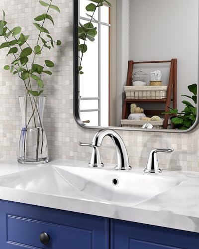 WOWOW 3 Hole Widespread Bathroom Faucet Chrome Bathroom Sink Faucets 2 Handle Bath Faucet 8 inch Vanity Faucet with Pop Up Drain Stopper Assembly Brass Mixer Taps for Bathroom Basin - color: Chrome