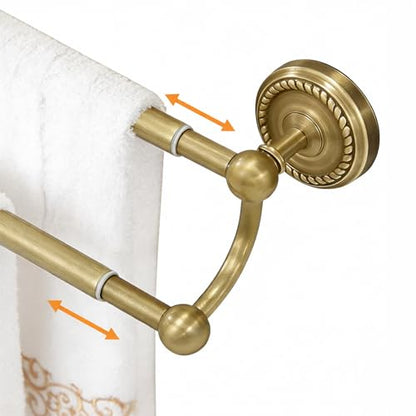 Adjustable Double Towel Bar, Antique Brass Wall Mount Towel Rack | Fits 16.4 to 27.8 Inch Wall Space, Heavy Duty Rustproof Towel Holder for Bathroom & Kitchen - color: Double Towel Bar