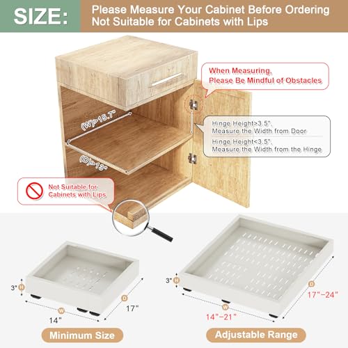 Fokyfok 2Pc Pull out Cabinet Organizer,14"-21"W,17"-24"D,Expandable | No Drill,Adjustable,Roll out Drawers,Adhesive Sliding Drawers,Slide out Shelves for Cabinets Without Lip,Kitchen,Pantry,White - size: (14"W-21"W)X(17"D-24"D)