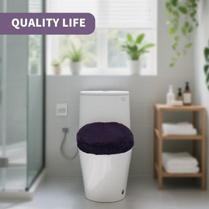 Soft Microfiber Toilet Lid Cover 17.5" x 15" Machine Washable | Solid Toilet Seat Cover Adjustable Rubber Backing Fits Most 16 -17.5" L x 14-16" W Round Oblong and Elongated Toilet Seat - color: Dark Purple