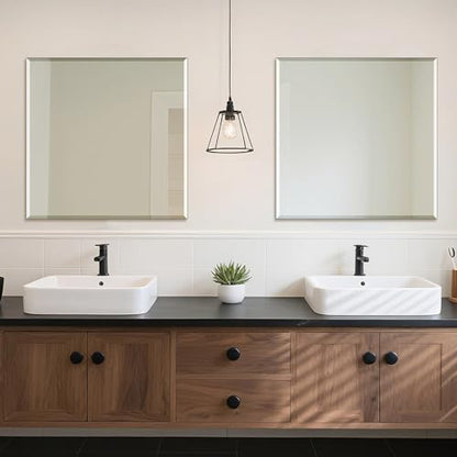 Ruomeng Frameless Mirror for Wall, 30x30 Inch Bathroom Vanity Mirror Farmhouse, Rectangle Mirror with Beveled Edge, Tempered Glass, Hangs Horizontally or Vertically - size: 30"L x 30"W