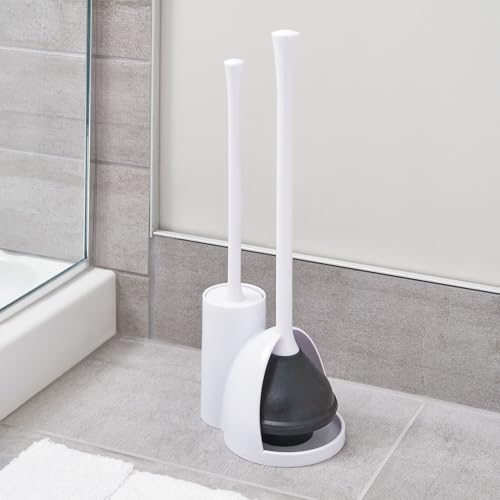 iDesign Compact Plunger Set, White, Set of 2 | Toilet Brush, Bathroom Cleaning, Storage - color: White, style: Pack of 2