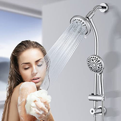 Rainfall Shower Head with Handheld Shower Spray, with 26" Drill Free Adjustable Height Slider Bar, High Pressure Dual Shower Head Combo, 3-Way Diverter for Easy Reach, 5Ft Hose - Chrome Finish - color: Chrome