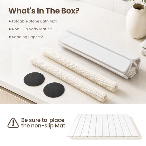 White Non-Slip Textured Stone Bath Mat for Bathroom, Quick Absorbent | Mosthink Foldable Textured Quick Dry Diatomaceous Earth Mat for Bath Kitchen Counter, Easy to Clean( 23.6'' x 15.3'') - color: White
