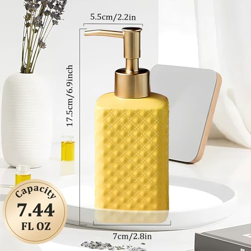 Comeon Hand Soap Dispenser Modern Ceramic Lotion Pump Bottle Yellow | Durable Ceramic Material, 11.84 FL OZ. /350 ML Capacity, Hand Lotion Pump Bottle, Liquid Hand Soap Jar Shower