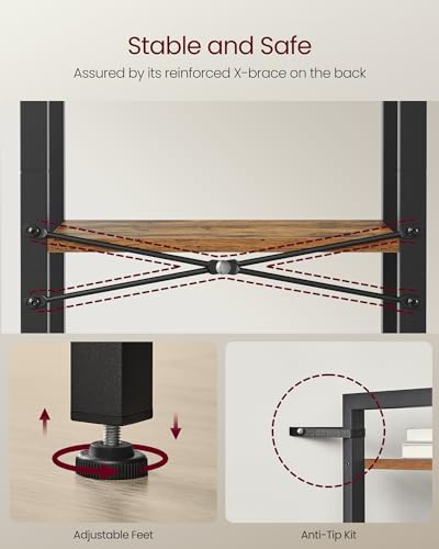 VASAGLE 3-Tier Bookshelf, Bookcase with Steel Frame, Book Shelf for Living Room, Home Office, Study, 9.4 x 15.7 x 30.1 Inches, Industrial Style, Rustic Brown and Ink Black ULLS098K02 - color: Rustic Brown + Ink Black, size: 3 Tiers (9.4"D x 15.7"W x 30.1"
