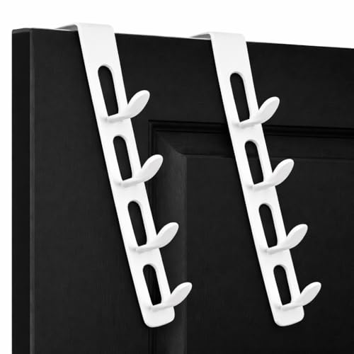 Dependable Industries inc. Essentials 2 Pack Over The Door Hooks 4 Hook Vertical Rack Heavy Duty Steel No Tools Required Fits Most Doors White - color: White