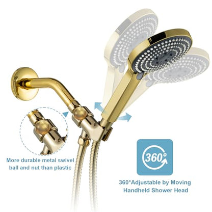 OFFO Shower Head Holder with Solid Metal Ball for Handheld Shower Head Gold, Adjustable Shower Arm Mount for Connecting Shower Arm and Shower Hose, 1/2 in IPS Female Inlet and Male Outlet - style: Gold