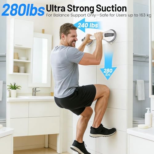 2PK Grab Bars for Shower Handle, Elderly Assistance Products, Grey | Seniors Removable Bar Safety, Suction Cup for Bathtubs and Showers/Bathroom/Walls, Heavy Duty Handrails Grip, No Drilling - color: Grey-2 PACK