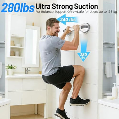 2PK Grab Bars for Shower Handle, Elderly Assistance Products, Grey | Seniors Removable Bar Safety, Suction Cup for Bathtubs and Showers/Bathroom/Walls, Heavy Duty Handrails Grip, No Drilling - color: Grey-2 PACK