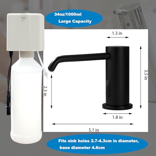Automatic Soap Dispenser for Kitchen, Electric Soap Dispenser Built in Sink | Touchless Liquid hand Soap Dispenser with 1000ml Bottle, Infrared Sensors Soap Dispenser for Business Bathroom Matte Black - color: Matte Black-liquid