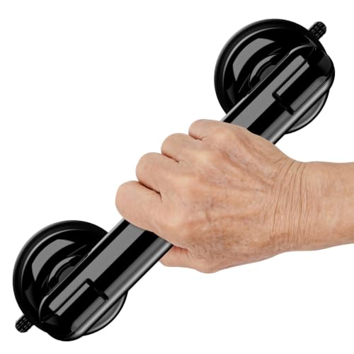 Upgraded Grab Bars for Shower Bathtub Bathroom Wall, Heavy-Duty Suction Grab Bars Shower Handle Safety for Elderly Seniors Handicap, No Drilling Tool-Free, Easy Removal and Reusable (Black) - color: Black